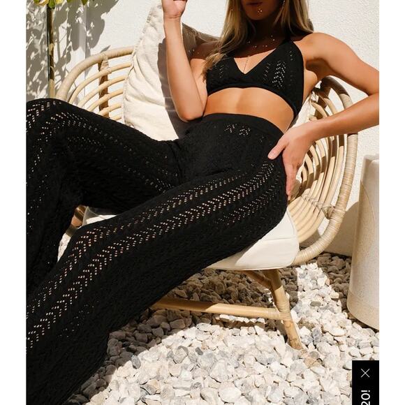 Lulus Black Knit Sheer Crochet Beach Swim Coverup Pants Boho Festival Size Small - Picture 2 of 9
